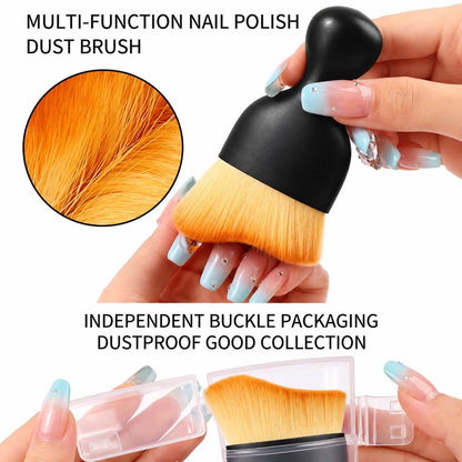 Close-up of golden bristles on a big nail dust remover brush