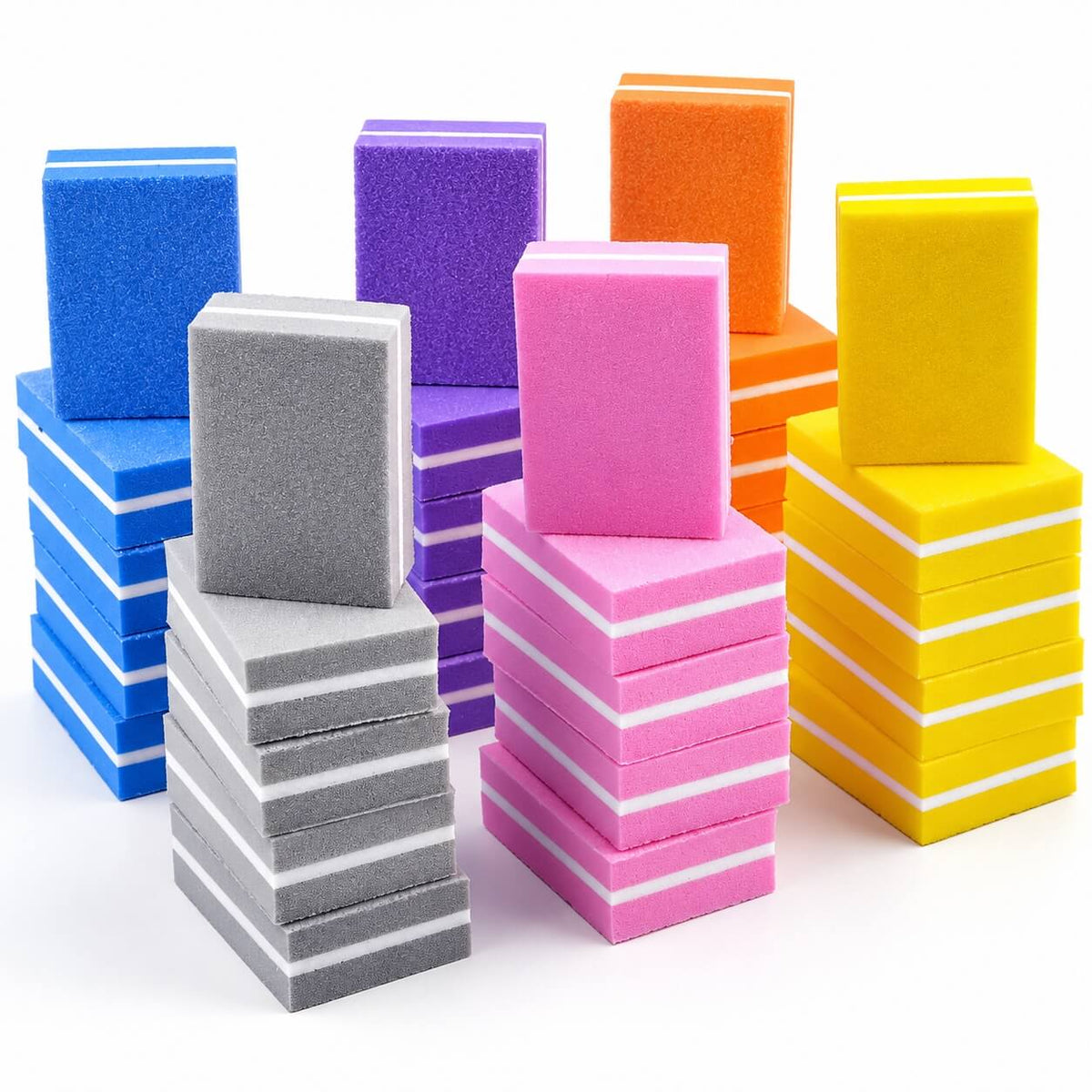 Pack of 50 colorful one-time nail buffers for salon use