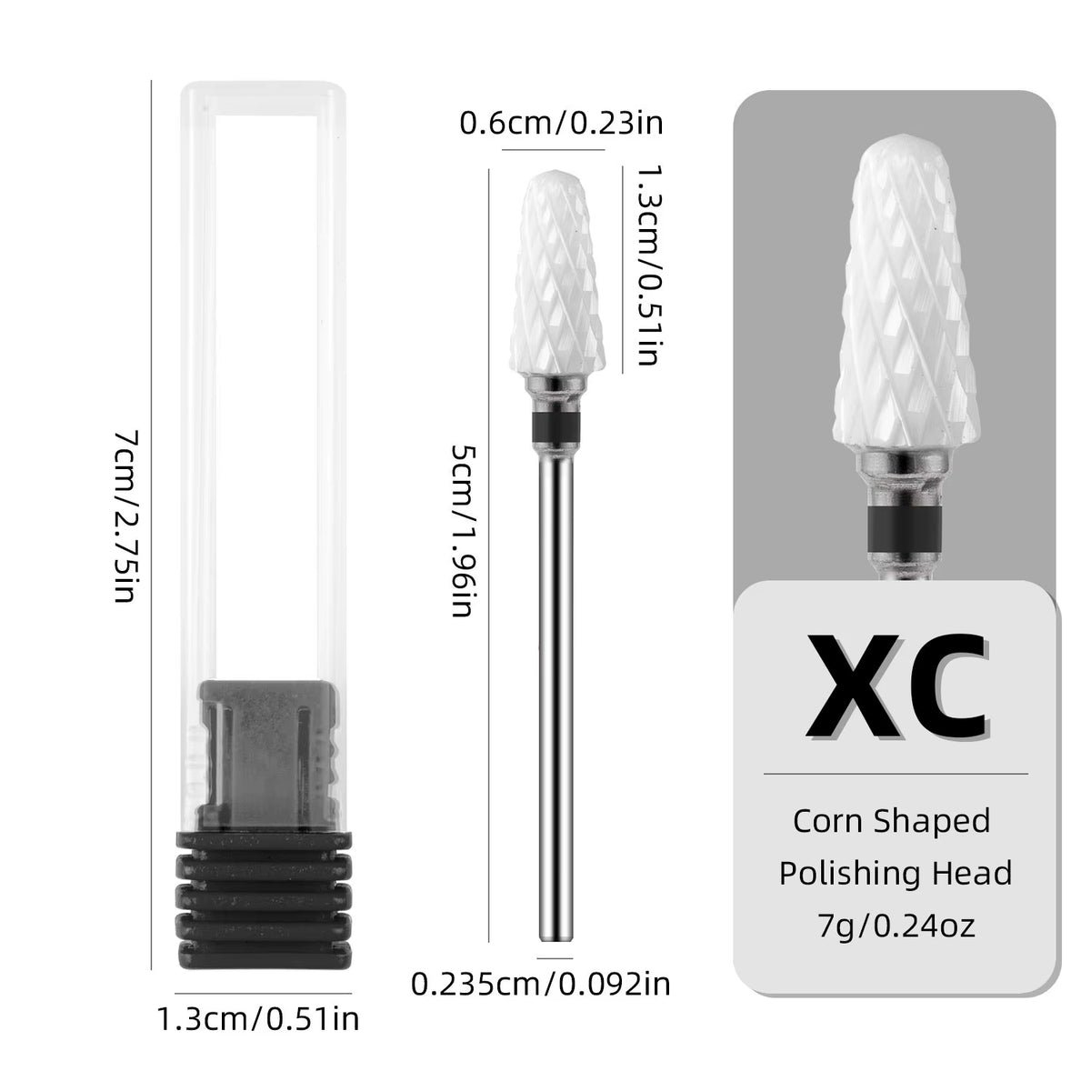 KVADRO Ceramic Nail Bit, Corn Shape, Black XC #405 - Right-Handed, for Gel and Top Coat Removal