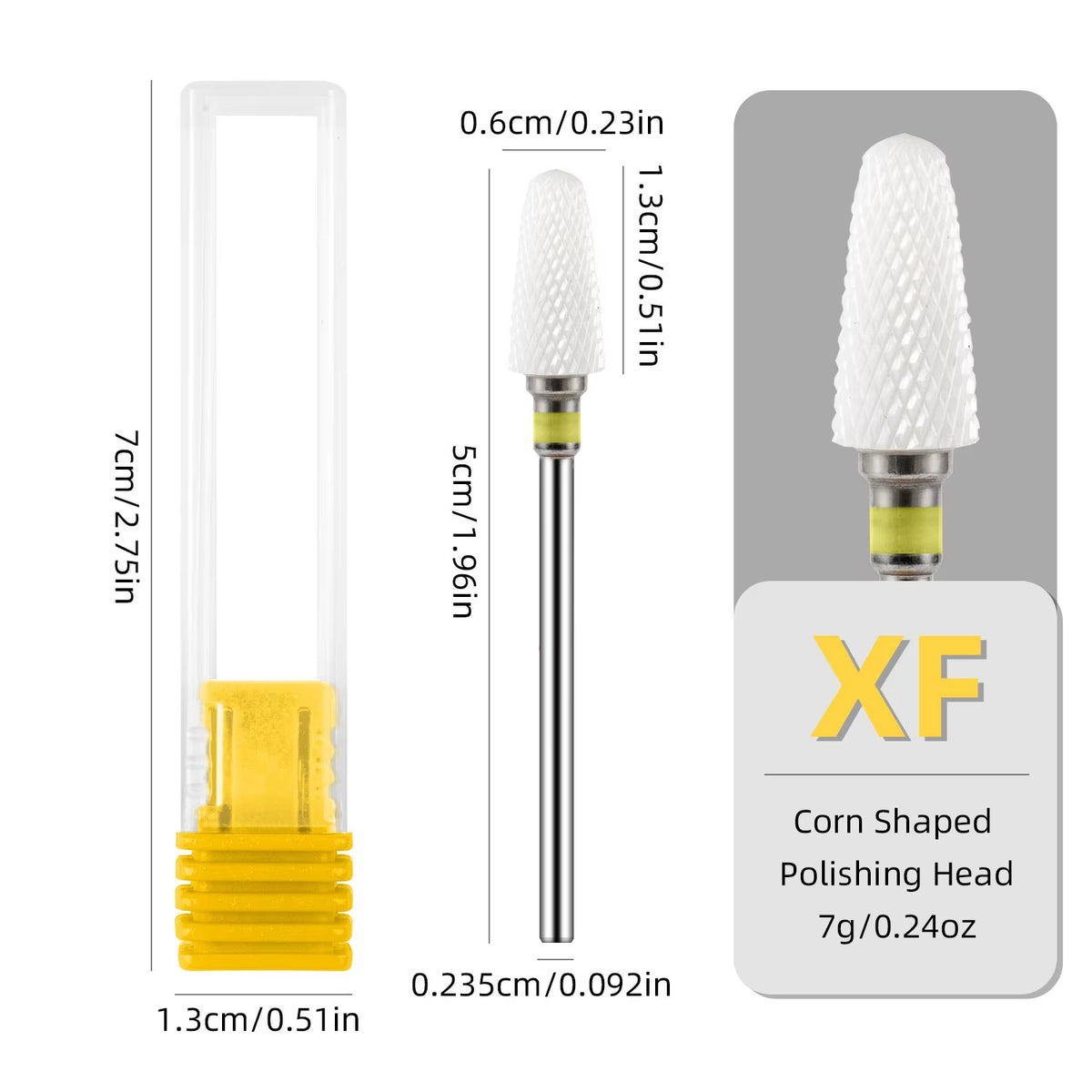 KVADRO Ceramic Nail Bit, Corn Shape, Yellow XF #407 - Softest Grit, 0.6 cm Head, 5 cm Long