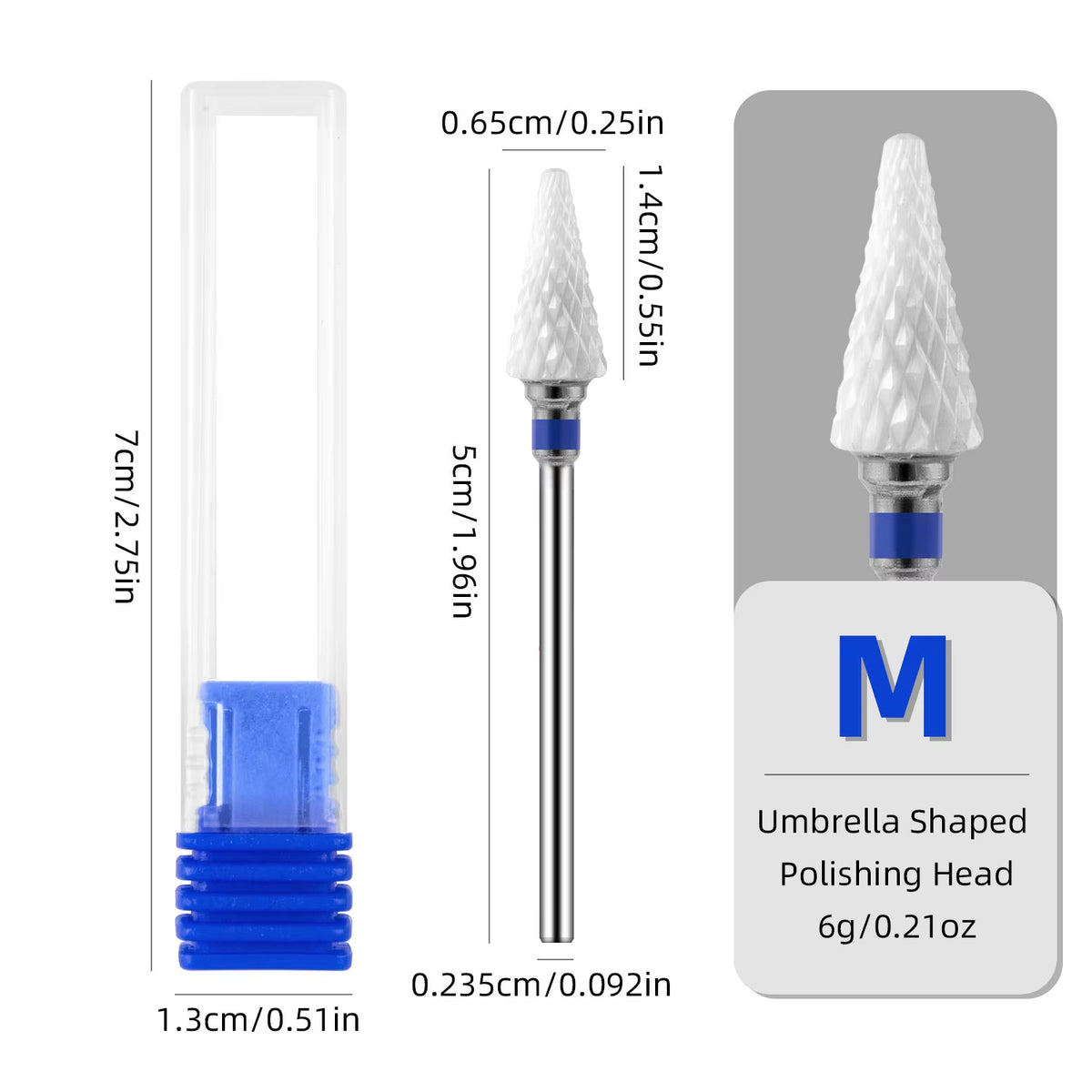 KVADRO Ceramic Nail Bit, Umbrella Shape, Blue M #410 - Medium Grit, 0.65 cm Head, 6 g