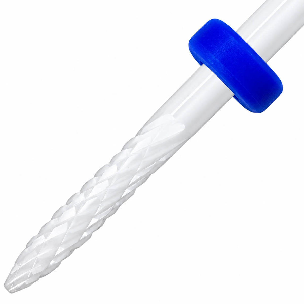 Ceramic manicure bit with a blue ring for medium grit