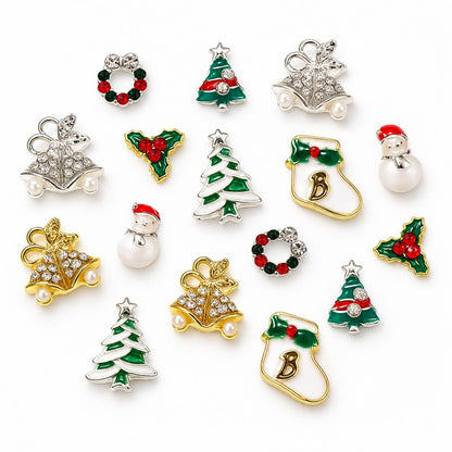 Decorative Christmas nail art charms with festive shapes and metallic accents