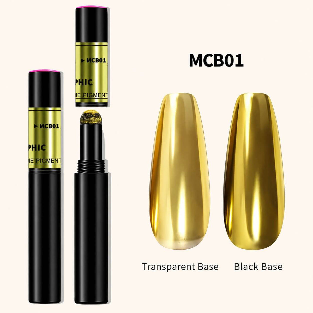 Chrome pigment pen MCB01 in gold with a cushion tip