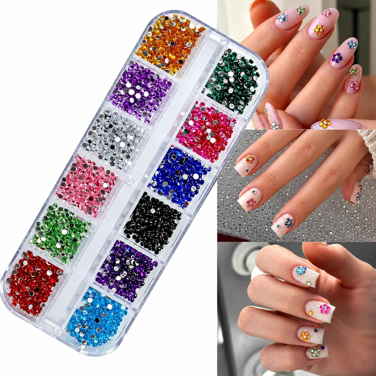 12-Grid Colorful Nail Rhinestone Box