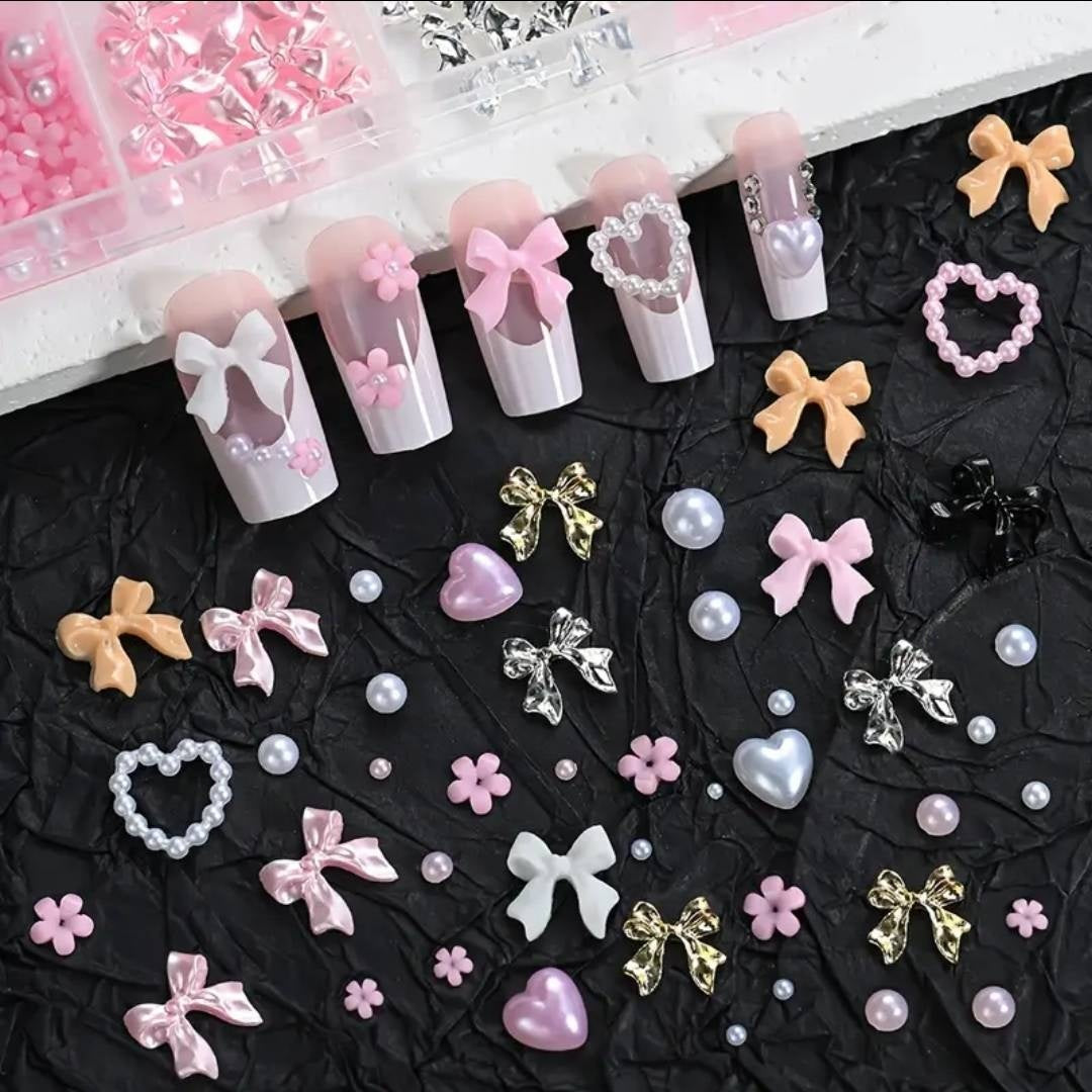 Coquette Mini 3D Decor Set, bow charms close-up
