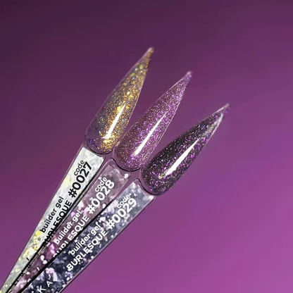 DNKa Builder Gel #0027 Burlesque — full extension set, translucent silver sparkle finish