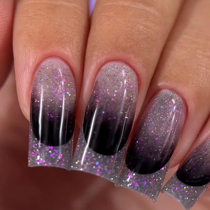 DNKa Builder Gel #0028 Burlesque — open jar with brush, pink and purple glitter gel