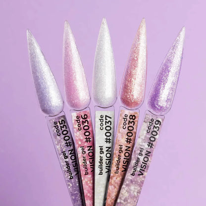 DNKa Builder Gel #0035 Vision — full extension set, lilac shimmer finish