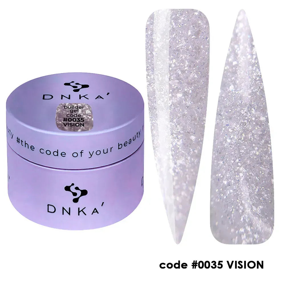 DNKa Builder Gel #0035 Vision — closed jar, soft lilac with shimmer