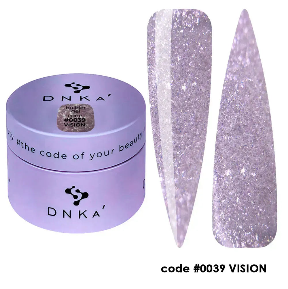 DNKa Builder Gel #0039 Vision — full extension set, lavender shimmer finish