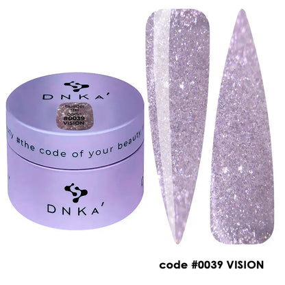DNKa Builder Gel #0039 Vision — full extension set, lavender shimmer finish