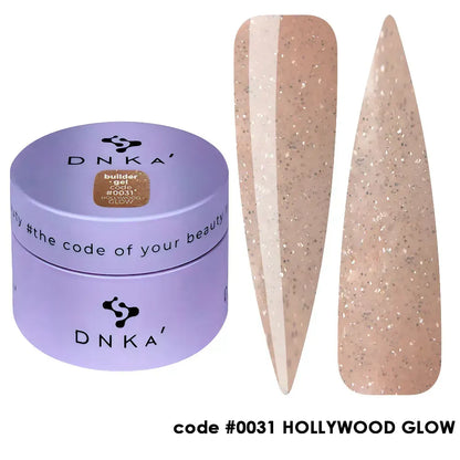 DNKa Builder Gel Hollywood Glow #0031 — label close-up, beige reflective shade