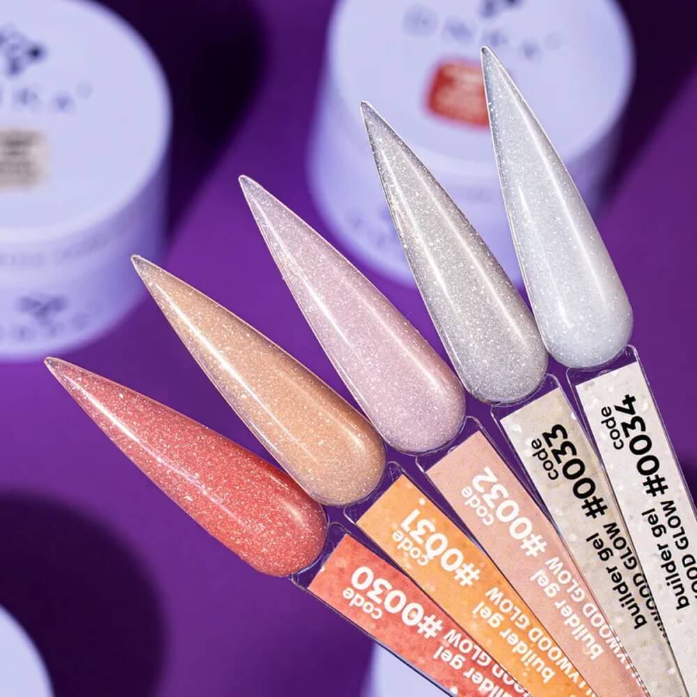 DNKa Builder Gel Hollywood Glow #0033 — full extension set, reflective gray-milk finish