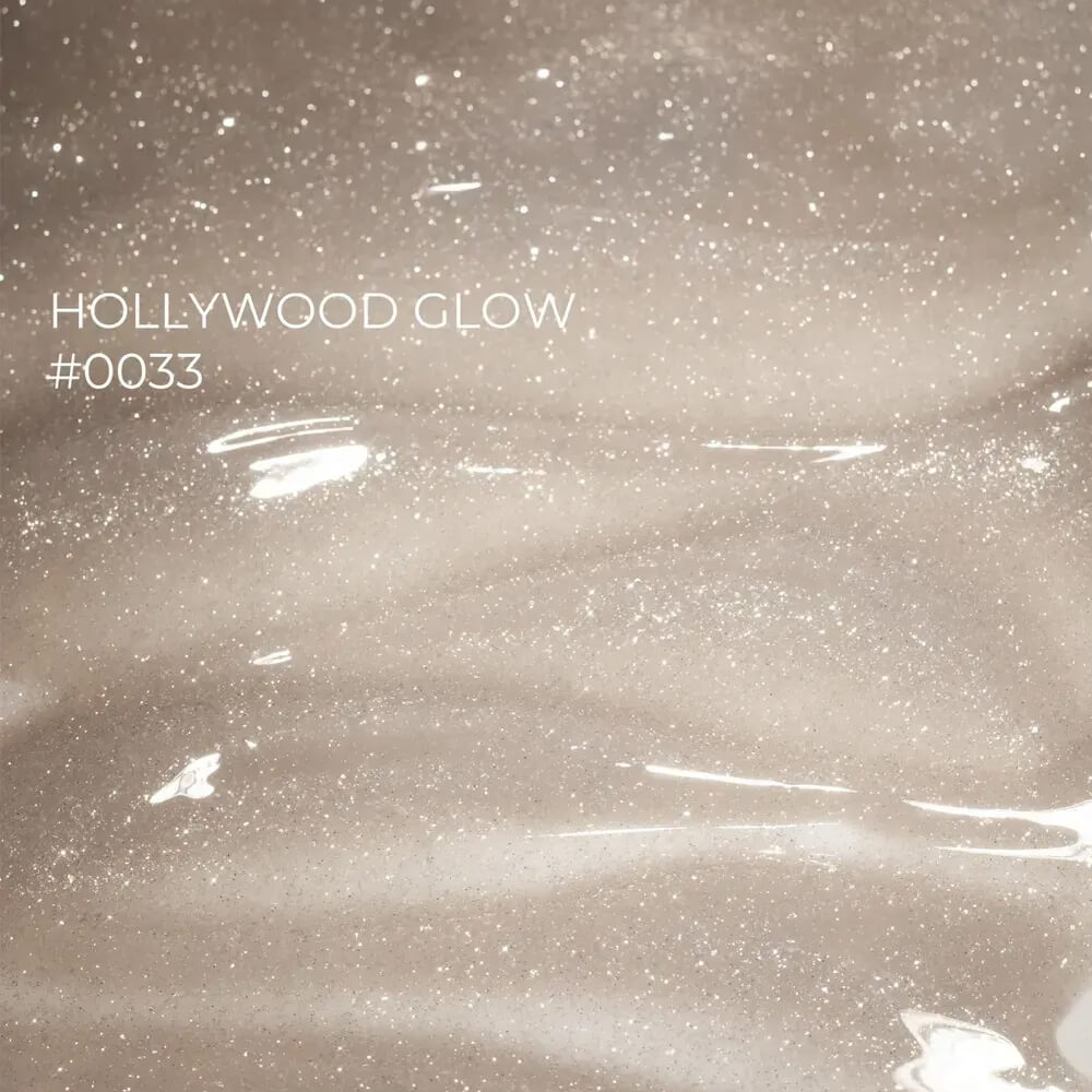 DNKa Builder Gel Hollywood Glow #0033 — open jar, reflective gray-milk glitter gel