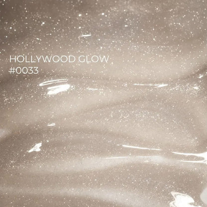 DNKa Builder Gel Hollywood Glow #0033 — open jar, reflective gray-milk glitter gel