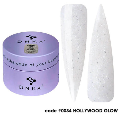 30ml — DNKa Builder Gel Hollywood Glow #0034 — full extension set, reflective milky white finish