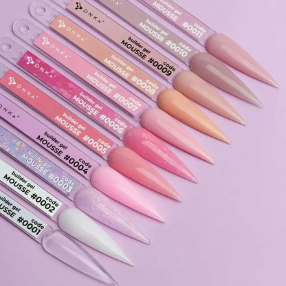 30ml — DNKa Builder Gel Mousse #0008 — single nail close-up, apex detail