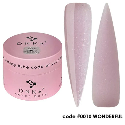 Finished manicure using DNKa Cover Base #0010 Wonderful under a LED lamp