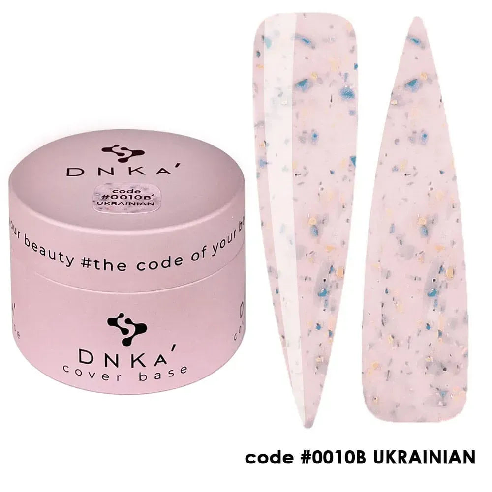 Nail technician applying DNKa Cover Base #0010B Ukrainian to a natural nail