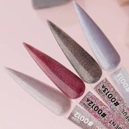 Close-up swatch showing the silver shimmer in DNKa Cover Base #0012 Shining