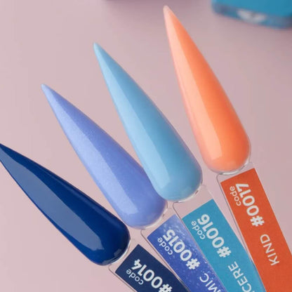 Close-up of the cornflower blue shimmer shade of DNKa Cover Base #0015 Cosmic