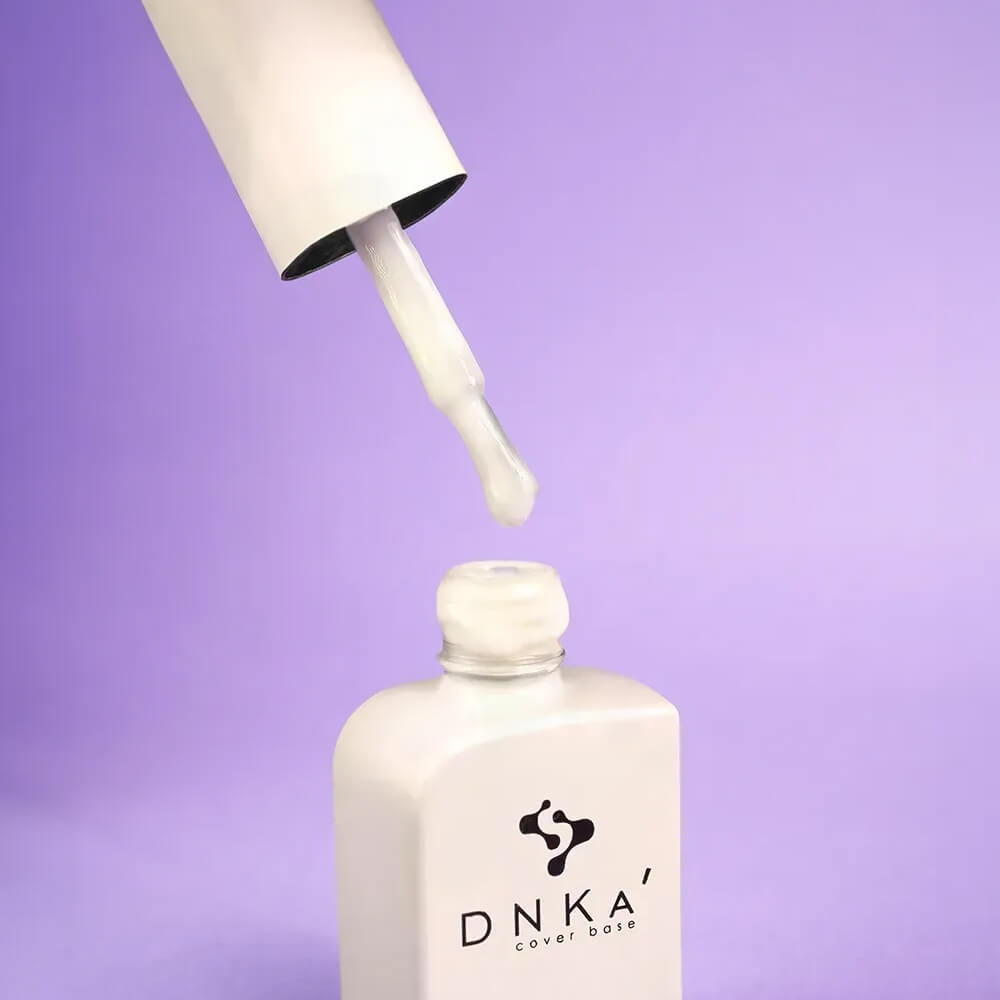 DNKa Cover Base #0043 Faithful milky white manicure on hand