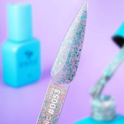 DNKa Cover Base #0053 Glowing sheer blue glitter gel swatch