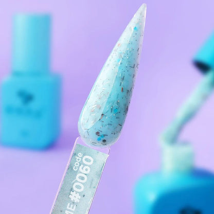 Close-up swatch showing the celeste blue tone and decorated fleck texture