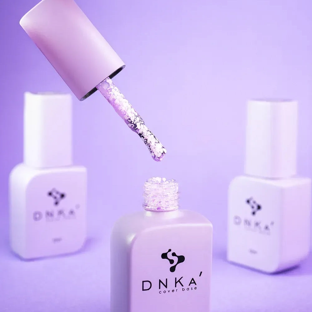Freshly cured nails coated in 12ml Serenity, showing the lilac base and polygon shimmer