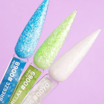 Close-up swatch of the 30ml Breeze shade, showing the transparent blue tint and white flecks