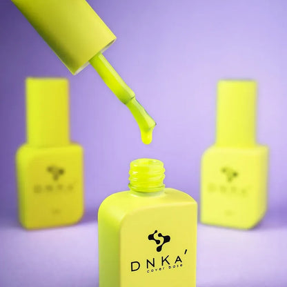 Open 12ml Crash bottle with brush against the cap, solid lemon yellow gel on the bristles