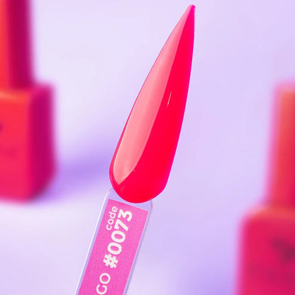 Close-up swatch of 12ml Flamingo, opaque intense pink with full nail coverage