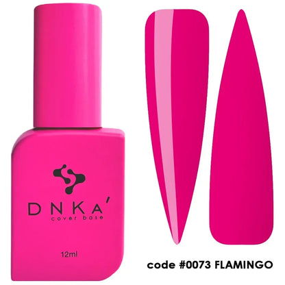 DNKa Cover Base #0073 Flamingo, 12ml bottle standing closed, bold fluorescent neon pink