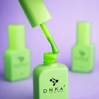 Hand shot of a complete manicure in 12ml Risky, saturated neon green finish