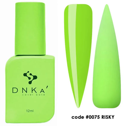 DNKa Cover Base #0075 Risky label detail, 12ml, neon green color code visible