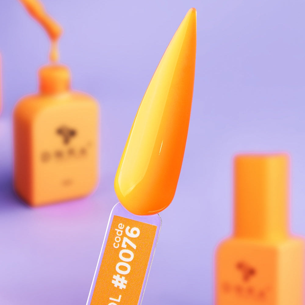 Close-up swatch of 12ml Aperol, saturated orange with full nail coverage