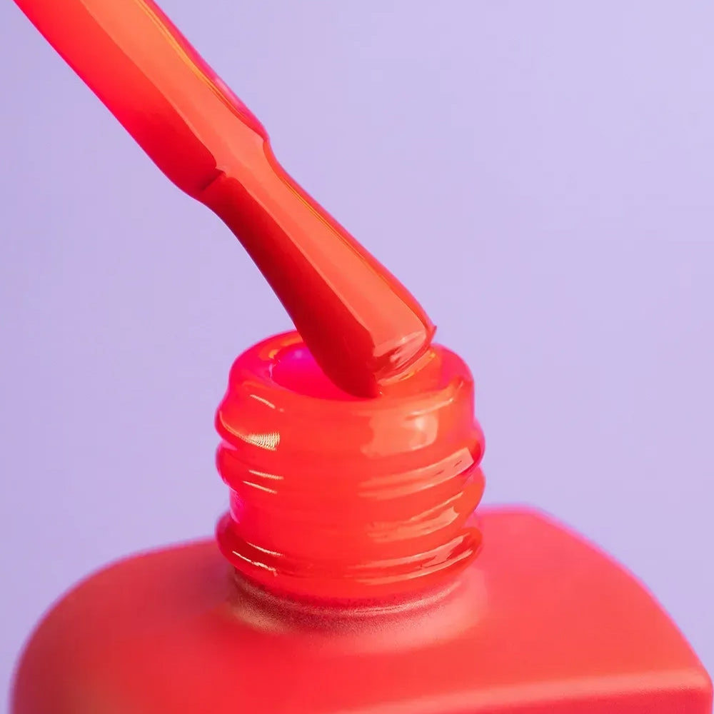 Close-up swatch of 12ml Campari, saturated red with full nail coverage