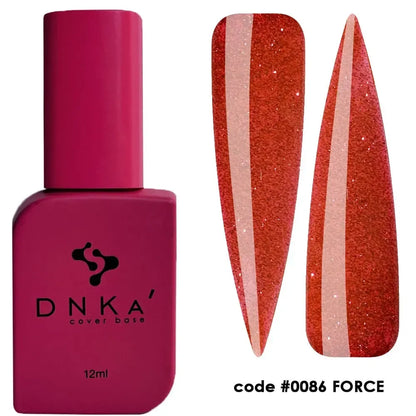 DNKa Cover Base #0086 Force — closed bottle, reflective red-orange