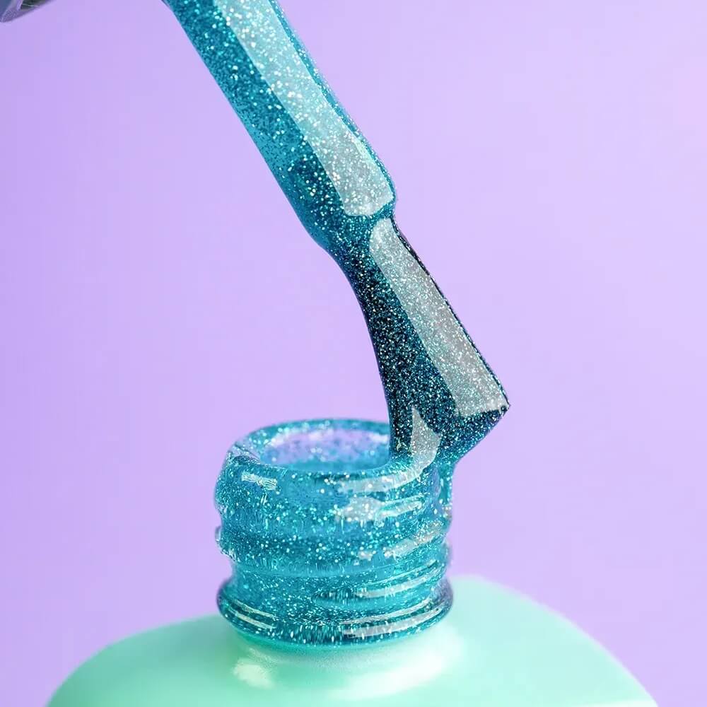 12ml — DNKa Cover Base #0089 Impuls — open bottle with brush, turquoise gel