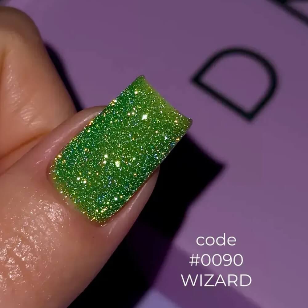 DNKa Cover Base #0090 Wizard — full manicure, reflective neon green finish