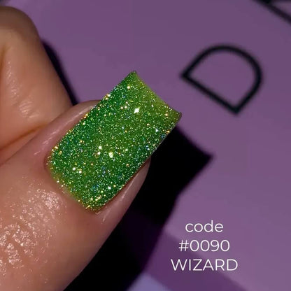 DNKa Cover Base #0090 Wizard — full manicure, reflective neon green finish