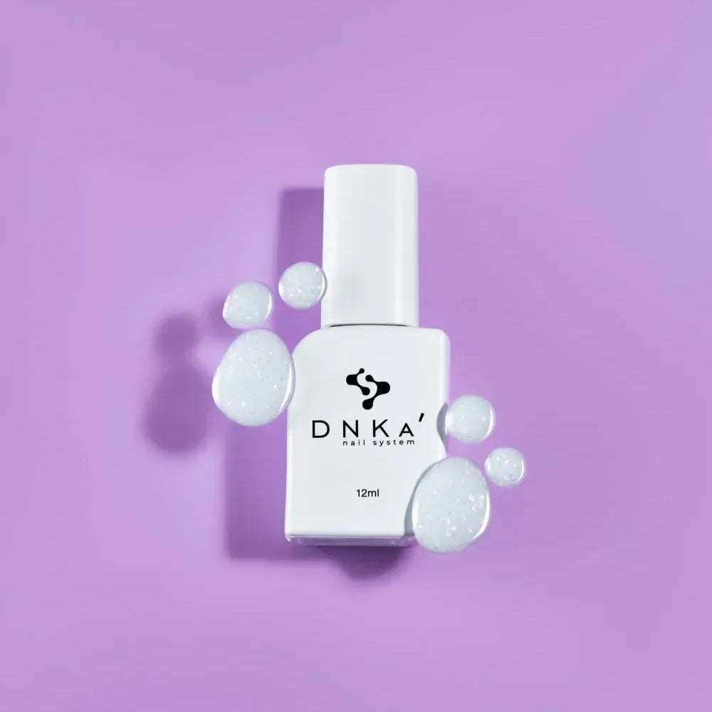 DNKa Cover Base #0093 Firework — open bottle with brush, multicolor iridescent gel