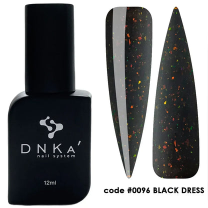 DNKa Cover Base #0096 Black Dress — bottle paired with DNKa top coat, black gold leaf base