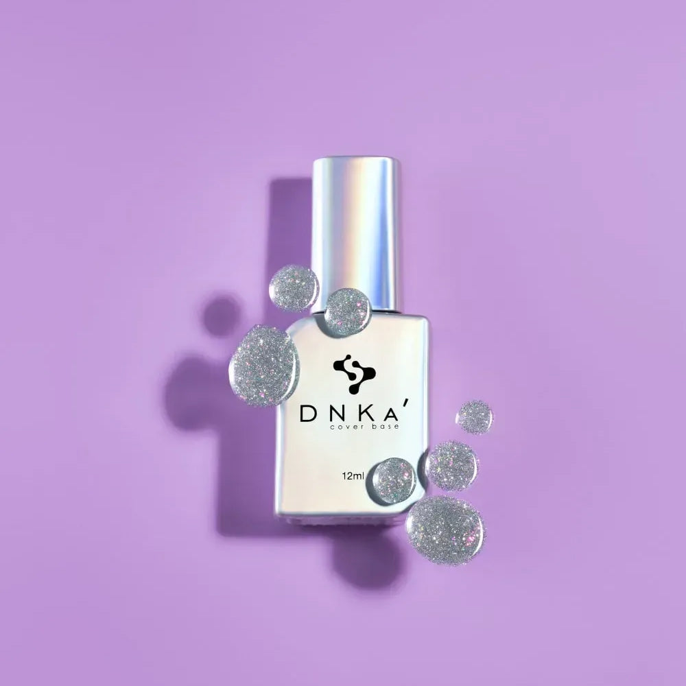12ml — DNKa Cover Base #0097 Disco Ball — single nail close-up, reflective silver flakes