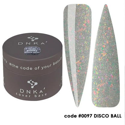 DNKa Cover Base #0097 Disco Ball — bottle paired with DNKa top coat, silver flake base