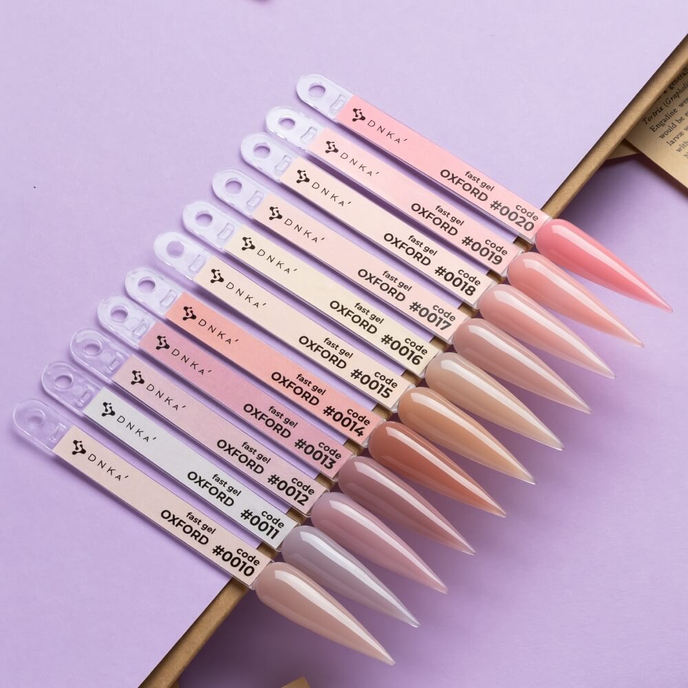 DNKa Fast Gel #0011 Oxford — label close-up, smoky lilac shade
