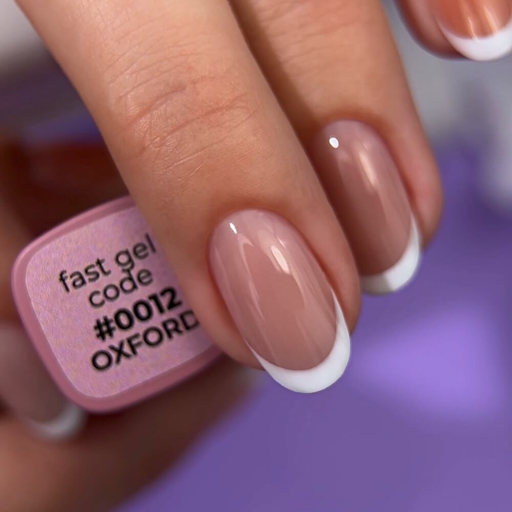 DNKa Fast Gel #0012 Oxford — open bottle with brush, pink-lilac gel texture