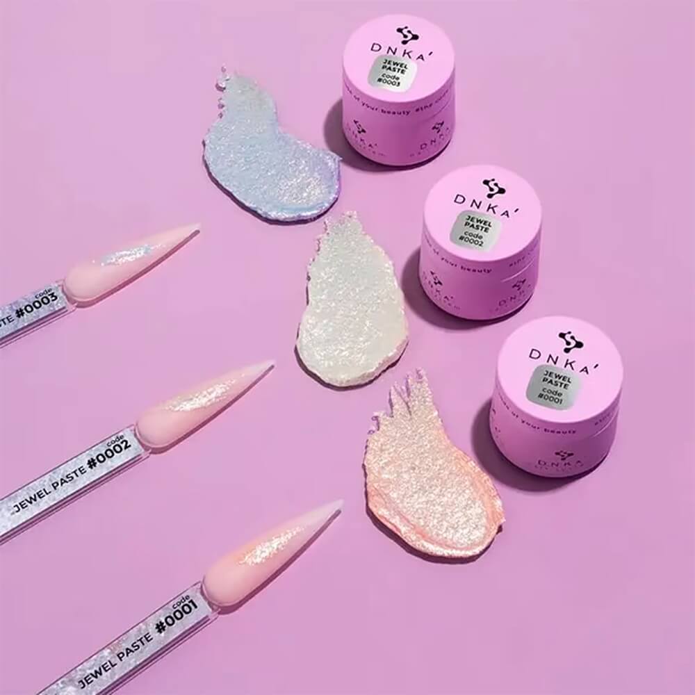5ml — DNKa Gel Paste #0001 — full nail art design using peach-pink texture