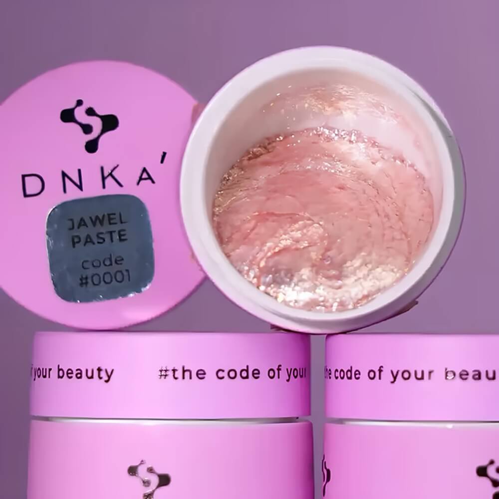 5ml — DNKa Gel Paste #0001 — full nail art design using peach-pink texture